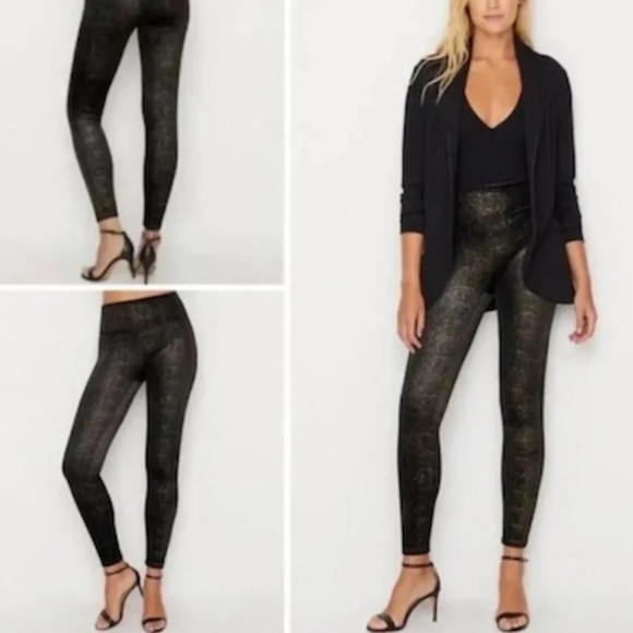 Spanx Black & Gold Shimmer Metallic Velvet Leggings NWOT Size XS - Picture 1 of 13